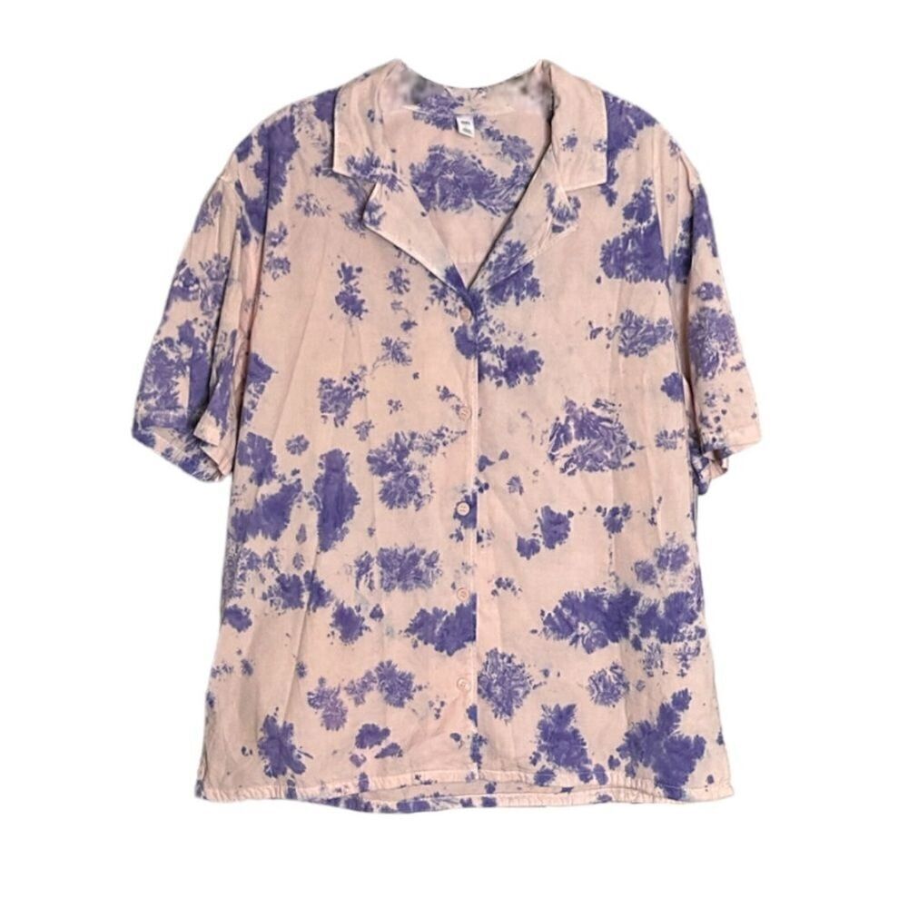 🌺 BP Nordstrom Tie Dye Pink & Purple Oversized Soft Button Down Shirt Size L NWT